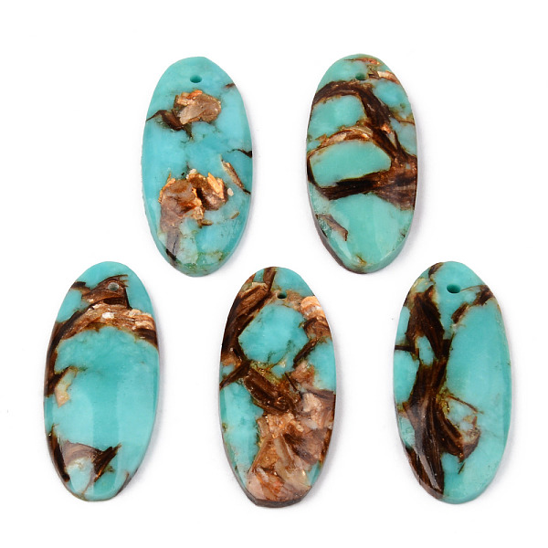 

PandaHall Assembled Natural Bronzite and Synthetic Turquoise Pendants, Oval, 34~35x15x4mm, Hole: 1.4mm Synthetic Turquoise Oval