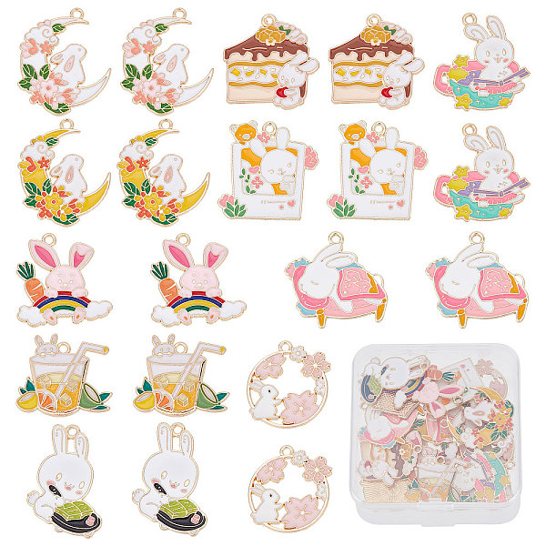 

PandaHall SUNNYCLUE 1 Box 20Pcs Bunny Charms Enamel Rabbit Charms Moon Japanese Style Sakura Flower Charm Cake Easter Holiday Rabbit Metal..., Multicolor