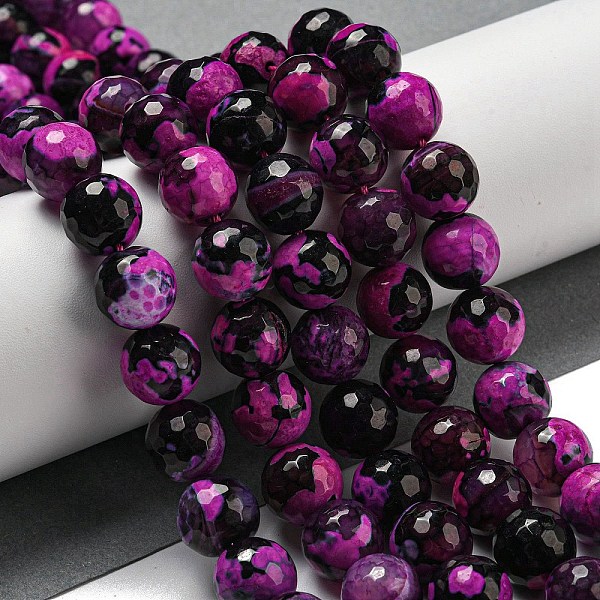 Brins de perles d'agate craquelée de feu naturel à facettes