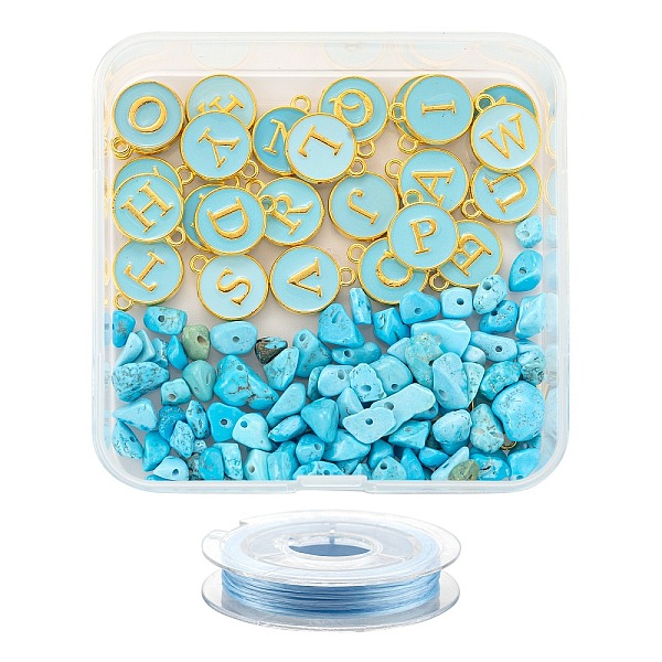

PandaHall 26Pcs Flat Round Initial Letter A~Z Alphabet Enamel Charms, 20G Synthetic Turquoise Chip Beads and Elastic Thread, for DIY Jewelry...
