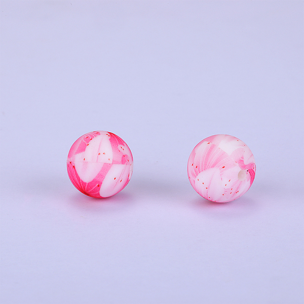 

PandaHall Printed Round with Flower Pattern Silicone Focal Beads, Pink, 15x15mm, Hole: 2mm Silicone Round Pink