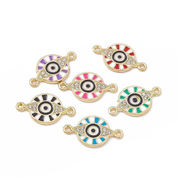 

PandaHall Alloy Crystal Rhinestone Connector Charms, Enamel Style, Flat Round Links with Evil Eye, Light Gold, Mixed Color, 13x23x1.5mm..., Multicolor