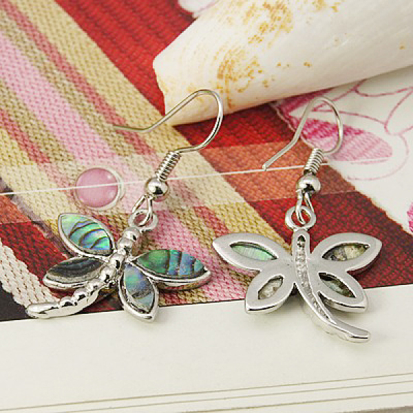 

PandaHall Natural Abalone Shell/Paua ShellButterfly Dangle Earrings, with Brass Earring Hooks, Sky Blue, 35mm Shell Blue
