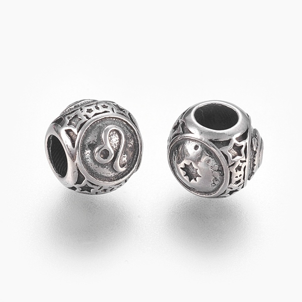 

PandaHall 316 Surgical Stainless Steel European Beads, Large Hole Beads, Rondelle, Leo, Antique Silver, 10x9mm, Hole: 4mm 316 Surgical...