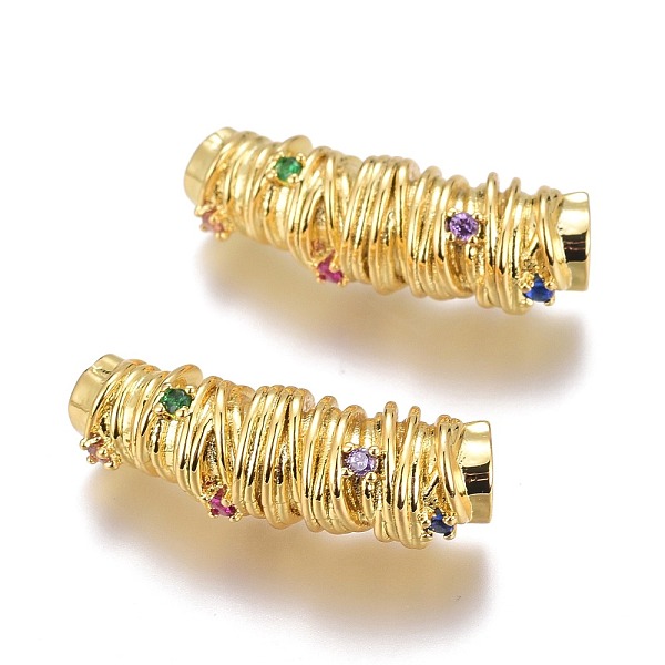 

PandaHall Brass Micro Pave Colorful Cubic Zirconia Pendants, Long-Lasting Plated, Column, Real 18K Gold Plated, 25x8mm, Hole: 4mm...