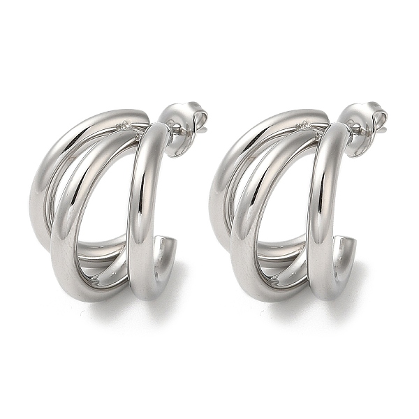 

PandaHall 304 Stainless Steel Stud Earrings, Split Earrings, Half Hoop Earrings, Stainless Steel Color, 20x17mm 304 Stainless Steel