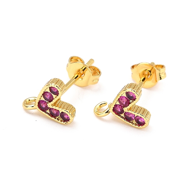 

PandaHall Brass Micro Pave Cubic Zirconia Stud Earrings Finding, with Loop, Real 18K Gold Plated, Heart, Fuchsia, 8.2x7.3mm, Hole: 1.2mm..., Pink