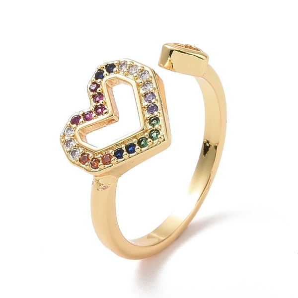 

PandaHall Colorful Cubic Zirconia Heart Open Ring, Brass Jewelry for Women, Cadmium Free & Lead Free, Real 18K Gold Plated, US Size 5 1/2...