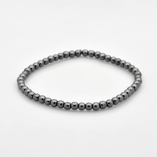 

PandaHall Non-magnetic Hematite Beaded Ball Stretch Bracelets for Valentine's Day Gift, 54mm Non-magnetic Hematite Black