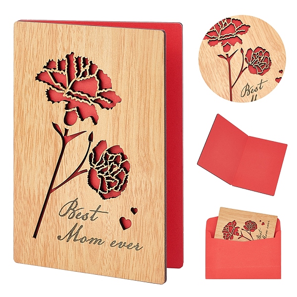 

PandaHall CRASPIRE Rectangle with Pattern Wooden Greeting Cards, with Red Paper InsidePage, with Rectangle Blank Paper Envelopes, Rose..., Multicolor