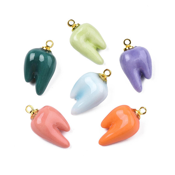 

PandaHall Handmade Porcelain Pendants, with Golden Plated Brass Findings, Tooth, Mixed Color, 19~21x12x8.5mm, Hole: 1.5mm Porcelain Others..., Multicolor