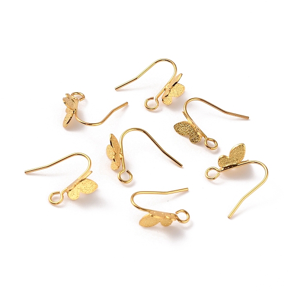 

PandaHall Brass Butterfly Earring Hooks, with Vertical Loop, Golden, 15.5mm, Hole: 2mm, Pin: 0.5mm Brass