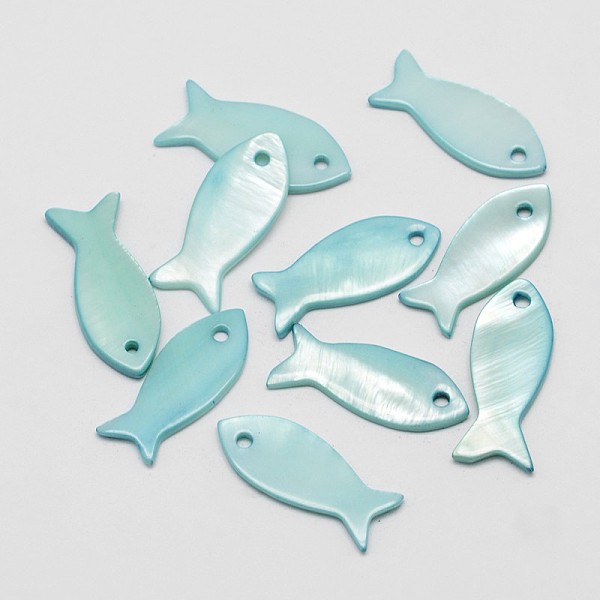 

PandaHall Dyed Shell Fish Pendants, Light Sky Blue, 9~10x19~24x2mm, Hole: 1mm Shell Fish