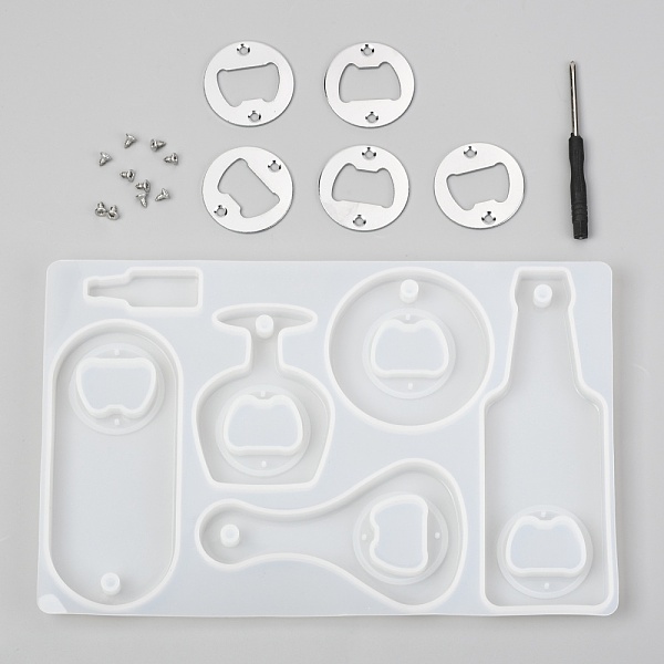 

PandaHall Beer Bottle Opener Mold Kit, Bottle Cap Opener Silicone Mold, for UV Resin, Epoxy Resin Craft Making, with 5PCS Stell Insert..., White