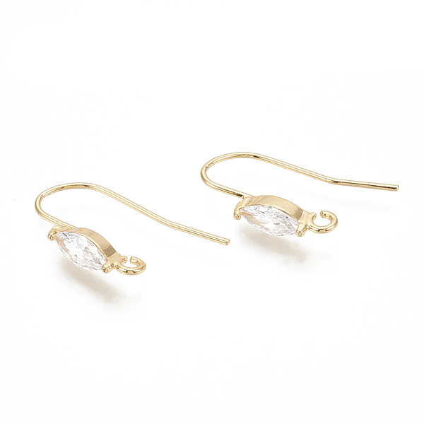 

PandaHall Brass Earring Hooks, with Cubic Zirconia and Horizontal Loop, Horse Eye, Clear, Nickel Free, Real 18K Gold Plated, 23x15~17x4mm...