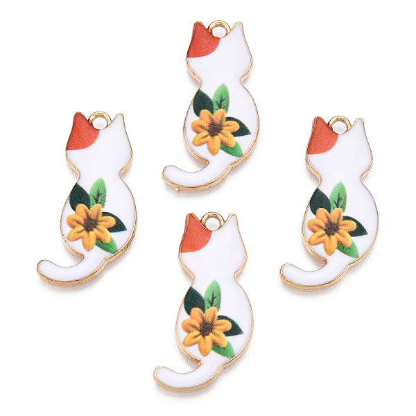 

PandaHall Rack Plating Alloy Enamel Pendants, Light Gold, Cat Charm, White, 30x15x2mm, Hole: 2mm Alloy+Enamel Cat Shape White