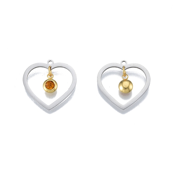 

PandaHall 201 Stainless Steel Pendants, with Rhinestone, Heart with Flat Round, Real Gold Plated & Stainless Steel Color, Topaz, 23x24x1mm..., Yellow