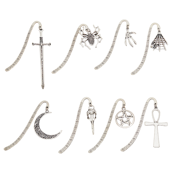 CHGCRAFT 8Pcs 8Styles Gothic Style Alloy Hook Bookmarks Bookmarks For Reading Books Accessories