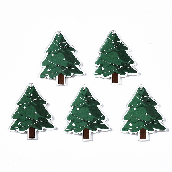 

PandaHall Transparent Printed Acrylic Pendants, Christmas Themed, Christmas Trees, Sea Green, 34.5x27.5x2.5mm, Hole: 1.6mm Acrylic Tree