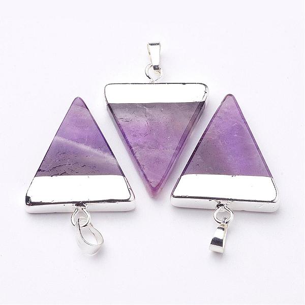 

PandaHall Triangle Shaped Natural Gemstone Pendants, with Silver Color Plated Brass Findings, 32~35x22~25x6mm, Hole: 5x8mm Amethyst Triangle..., Purple