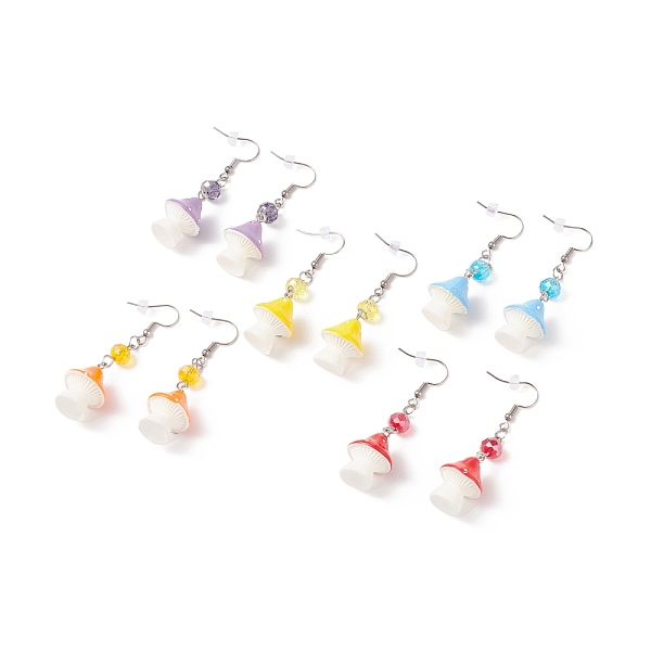 

PandaHall Resin Mushroom with Glass Dangle Earrings, 316 Surgical Stainless Steel Jewelry for Women, Mixed Color, 60.5mm, Pin: 0.7mm Resin..., Multicolor