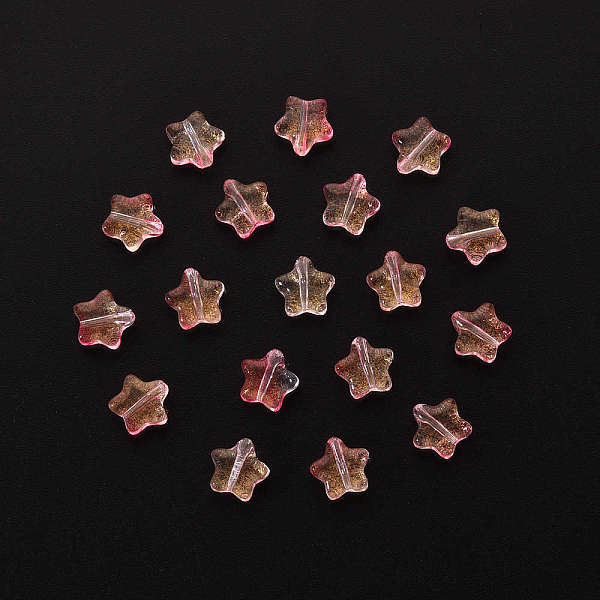 

PandaHall 20Pcs Spray Painted Glass Beads, with Glitter Powder, Star, Pink, 8x8.5x4mm, Hole: 1mm Glass Star Pink