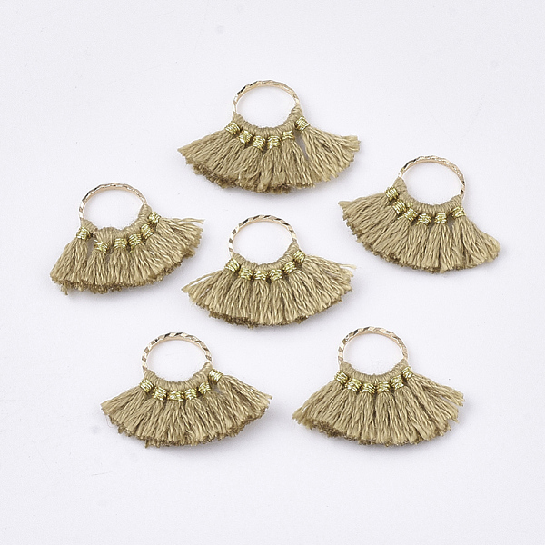 

PandaHall Polycotton(Polyester Cotton) Tassel Pendants Decorations, with Brass Findings, Fan Shape, Golden, Dark Khaki, 14~15x20~22x1.5mm..., Yellow