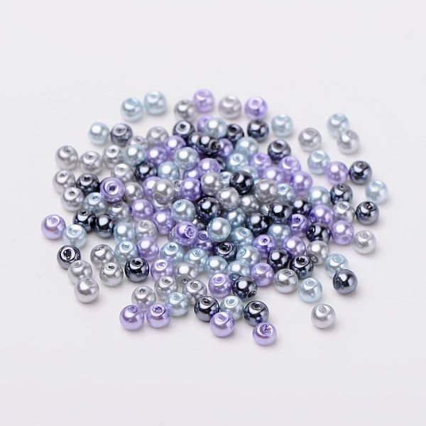 

PandaHall Silver-Grey Mix Pearlized Glass Pearl Beads, Mixed Color, 6mm, Hole: 1mm, about 200pcs/box Glass Round Multicolor