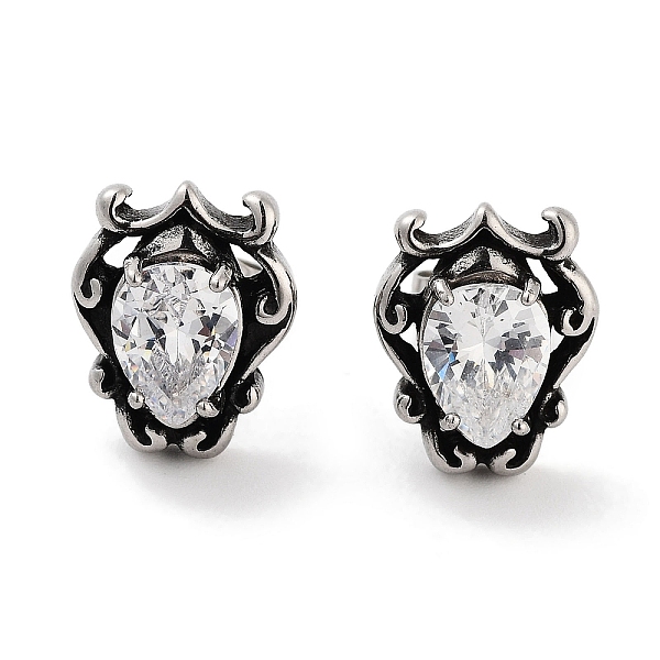 

PandaHall Teardrop 316 Surgical Stainless Steel Pave Cubic Zirconia Stud Earrings for Women Men, Antique Silver, Clear, 14x10.5mm 316...