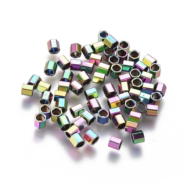 

PandaHall Ion Plating(IP) 304 Stainless Steel Spacer Beads, Hexagon, Rainbow Color, 2x2x2mm, Hole: 1.4mm 304 Stainless Steel Hexagon