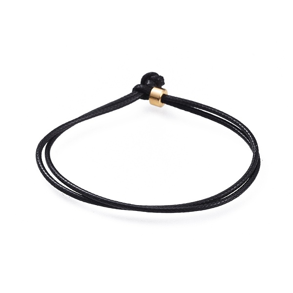 

PandaHall Unisex Korean Waxed Polyester Cord Bracelets, Multi-strand Bracelets, with Brass Beads, Black, 7-1/8 inch(18cm) Waxed Cord Black