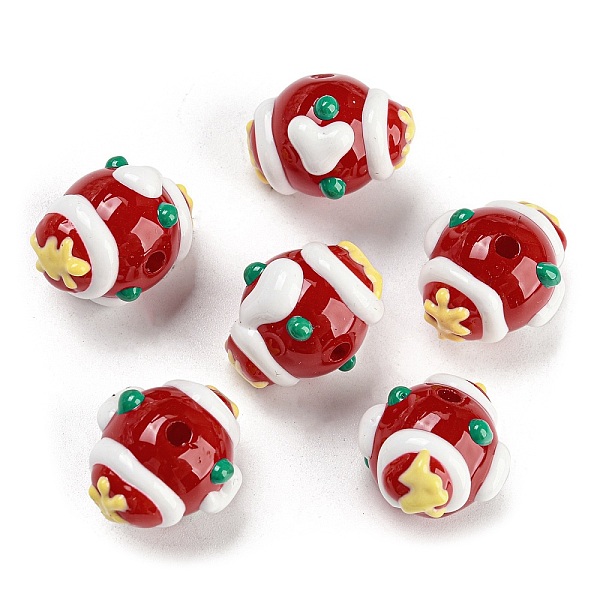 

PandaHall Hand Painted Acrylic with Enamel Beads, Cartoon, Oval with Flower, Dark Red, 18.6x21x15mm, Hole: 2.9mm Acrylic Oval