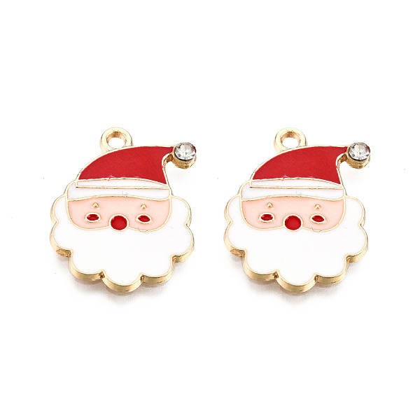 

PandaHall Christmas Theme, Alloy Enamel Pendants, with Crystal Rhinestone, Light Gold, Father Christmas, Colorful, 21x16.5x2mm, Hole: 1.8mm..., Clear