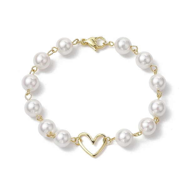 

PandaHall 8mm Round Shell Pearl & Brass Heart Link Bracelets for Women, Golden, 7-1/2 inch(19.2cm) Shell Pearl Heart