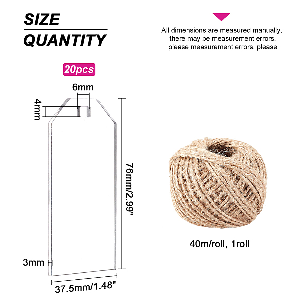 

PandaHall BENECREAT Transparent Acrylic Big Pendants, Polygon, with Jute Twine, Clear, Polygon Acrylic Big Pendants: 76x37.5x3mm, Hole...