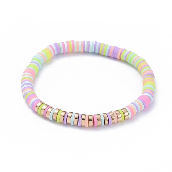 

PandaHall Handmade Polymer Clay Heishi Beads Stretch Bracelets, with Non-magnetic Synthetic Hematite Beads, Colorful, Inner Diameter: 2-1/8...