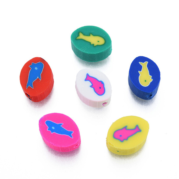 

PandaHall Handmade Polymer Clay Beads, Oval with Fish, Mixed Color, 10.5~12x8~8.5x4.5~5mm, Hole: 1.6mm Polymer Clay Oval Multicolor