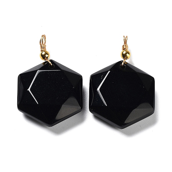 

PandaHall Natural Obsidian Pendants, with Rack Plating Golden Tone Brass Loops, Faceted Star, 39~40x25x8.5~10mm, Hole: 3mm Obsidian Star