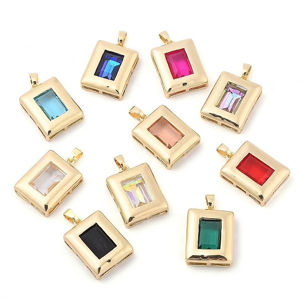 

PandaHall Rack Plating Brass Pendants, Rectangle Shaped Glass Charms, Long-Lasting Plated, Cadmium Free & Lead Free, Real 18K Gold Plated..., Multicolor