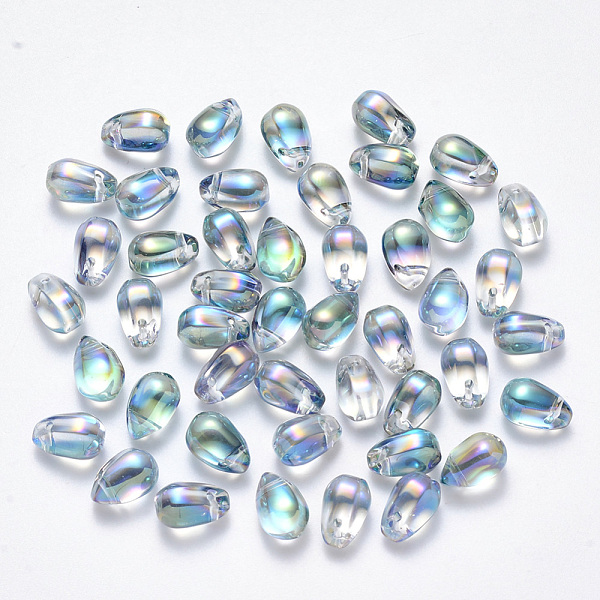

PandaHall Transparent Spray Painted Glass Charms, AB Color Plated, Teardrop, Light Sea Green, 9x6x6mm, Hole: 1mm Glass Teardrop Green