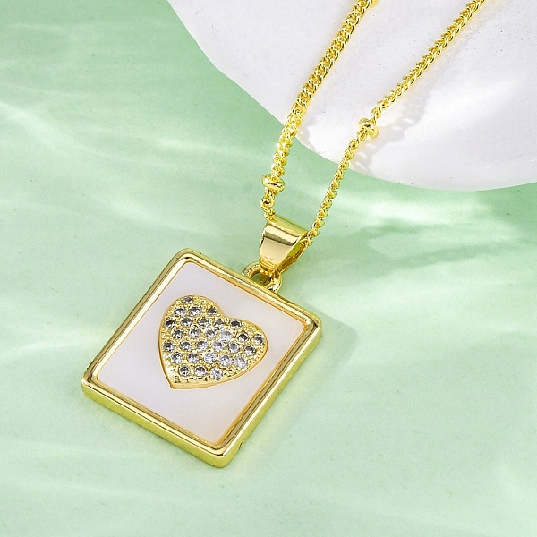 Brass Micro Pave Clear Cubic Zirconia Pendant Necklaces