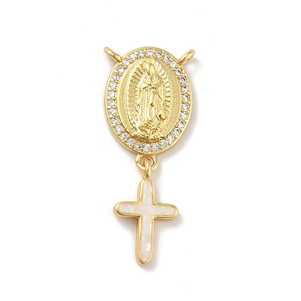 

PandaHall Brass Charms, with Shell, Cadmium Free & Lead Free, Long-Lasting Plated, Oval with Saint & Cross, Real 18K Gold Plated, White...