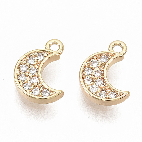 

PandaHall Brass Micro Pave Cubic Zirconia Charms, Nickel Free, Real 18K Gold Plated, Moon, Clear, 9x6.5x1.5mm, Hole: 1mm Brass+Cubic...