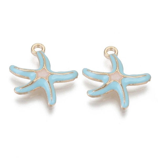

PandaHall Alloy Enamel Pendants, Cadmium Free & Lead Free, Starfish Shape, Light Gold, Cyan, 19.5x17x3.5mm, Hole: 1.6mm Alloy+Enamel...
