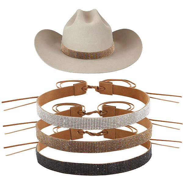 

PandaHall CHGCRAFT 3Pcs 3 Colors Velvet Adjustable Hat Band, with Rhinestone, for Cowboy Hat, Bend Brim Fedora Hat, Straw Hat Decoration..., Multicolor