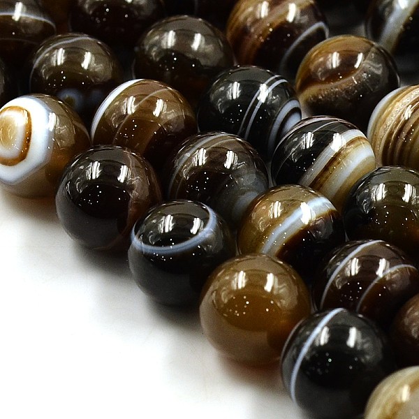 

PandaHall Natural Coffee Striped Agate/Banded Agate Round Beads Strands, Dyed & Heated, 12mm, Hole: 1mm, about 33pcs/strand, 15.3 inch...