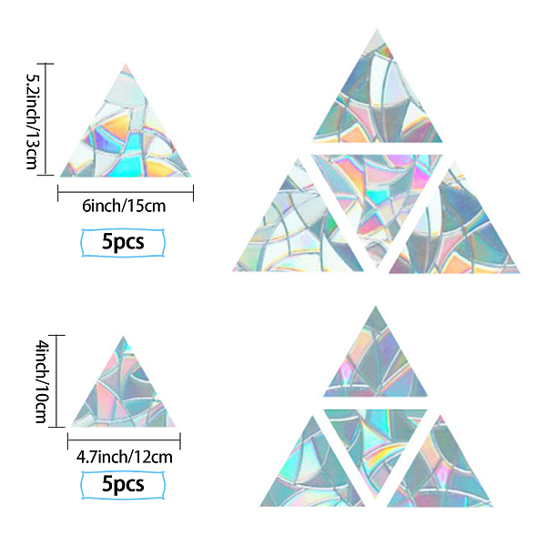 

PandaHall Rainbow Prism Paster, Window Sticker Decorations, Triangle, Colorful, 12x10cm, 15x13cm, 10pcs/set Plastic Triangle