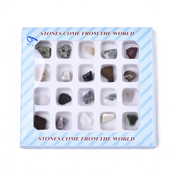 

PandaHall Natural Mixed Gemstone Beads, Rough Raw Stone, No Hole/Undrilled, Nuggets, 10~18x9~12x3~10mm, Box: 13x12x1.2cm, about 20pcs/box...