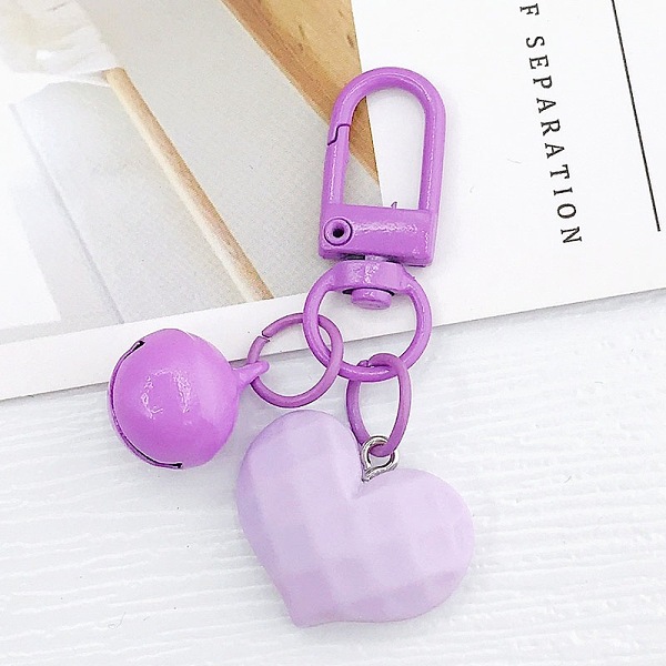 

PandaHall Acrylic Pendants Keychain, with Spray Painted Alloy Findings, Heart & Bell, Orchid, 6cm Acrylic Heart Purple