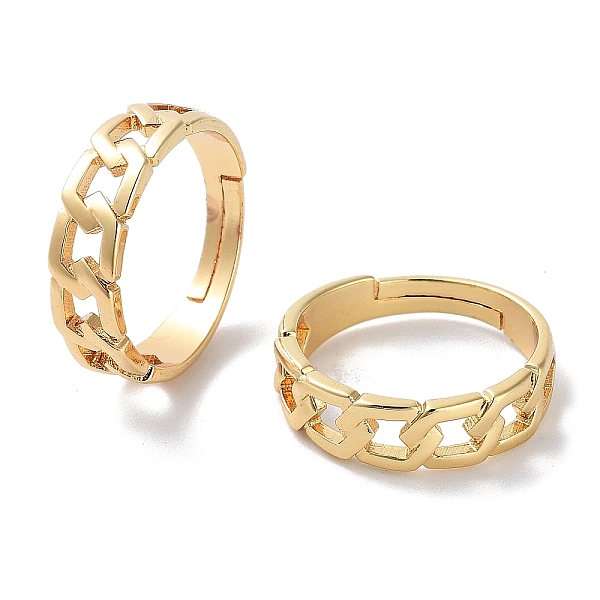 

PandaHall Brass Adjustable Rings for Women, Curb Chains Shape, Real 18K Gold Plated, US Size 7 1/2(17.7mm) Brass